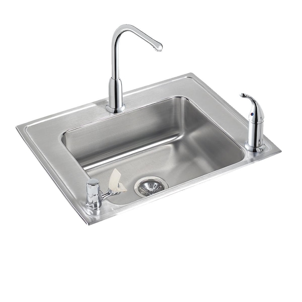 Lustertone Stainless Steel 28 X 22 X 7-5/8 Single Bowl Top Mount Classroom Sink + Faucet/Bubbler Kit